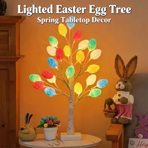 Lighted Easter Egg Tree, 24 Inch Easter Tree Decor with LED Lights, Battery Powered Tabletop Tree for Easter Home Goods & Spring Decoration