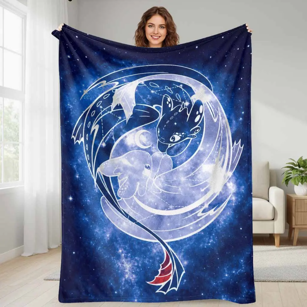 Dragon Fantasy Flannel Blanket - Celestial Theme Constellations, Flannel Fabric, Ultra Soft Warm Lightweight Breathable Plush, Multi-Size Throw for Living Room, Bedroom, Holiday Gifting, Camping Trip