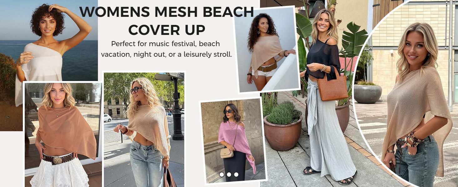 Fisoew Womens Sheer Poncho Top Lightweight Knit Bolero Shrug Mesh Off The Shoulder Y2K Going Out Beach Swimsuit Coverup #Springtok #TikTokShopJumpstartSale