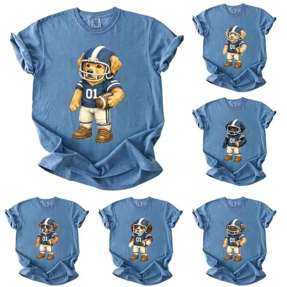 Comfort Colors Custom 50+ Dog Breeds Football Shirt, Personalized Puppy Game Day Tee, Cute Dog Lover T-Shirt, Fall Football Season Outfit, Gift for Pet Parents - AL