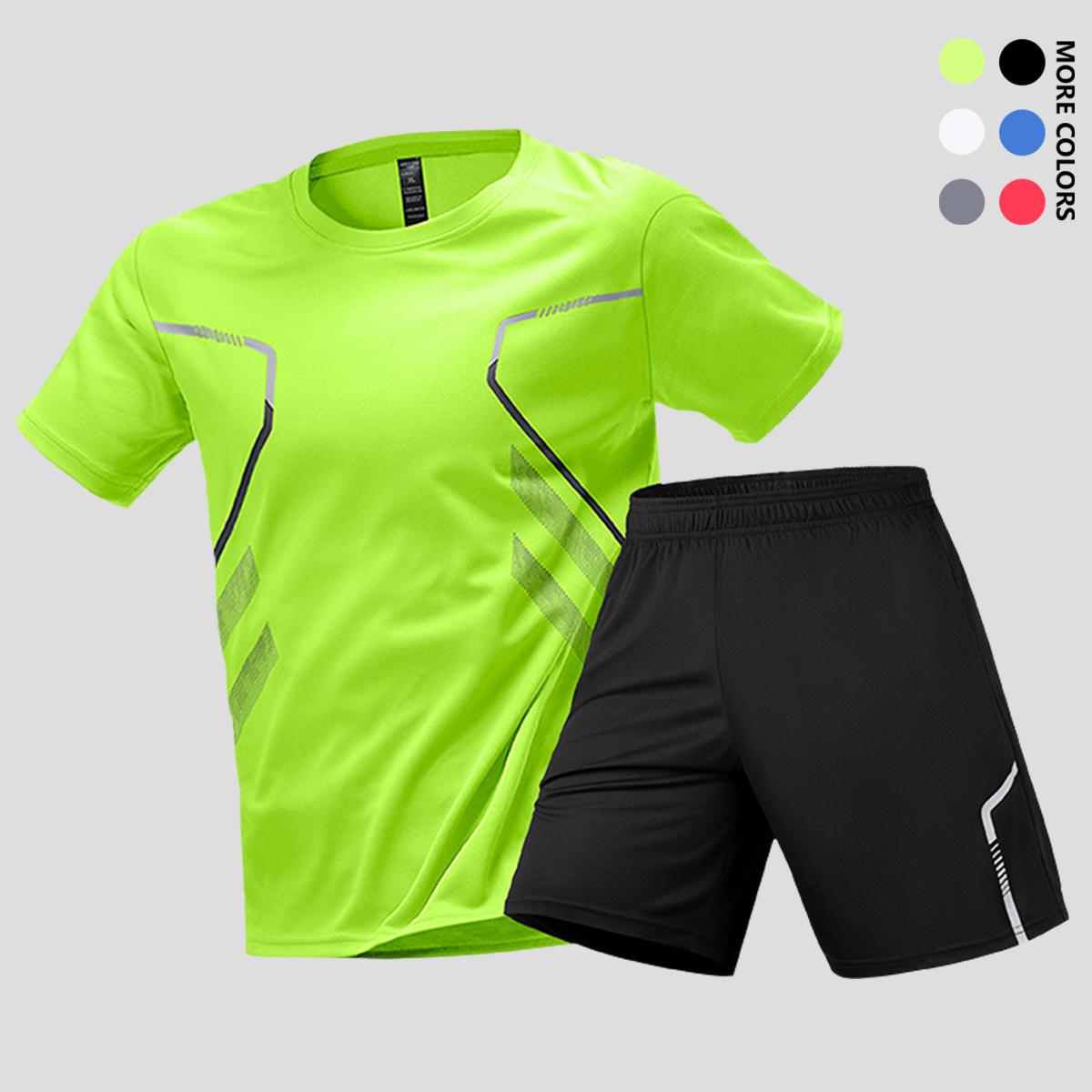 Men's spring/summer two-piece running set made with moisture-wicking, breathable, quick-dry fabric (short-sleeve shirt and shorts).Perfect for gym workouts, outdoor basketball, hiking, and mountain climbing.