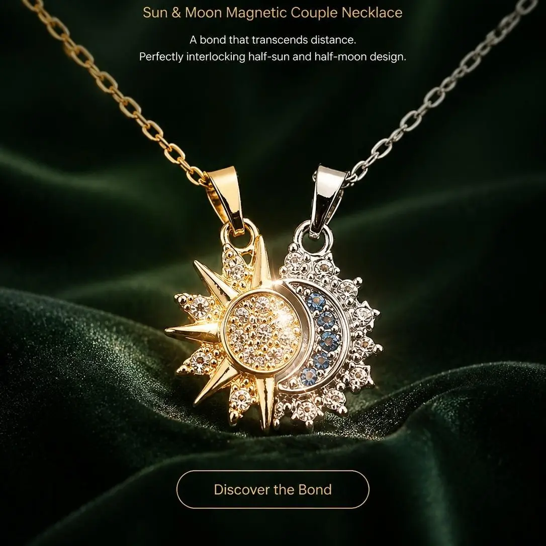 Couple Necklaces with Magnetic Sun-Moon Pendants, Stackable Gold-Silver Zircon Jewelry, Hypoallergenic Adjustable Chains, Unisex GF Gift for Girlfriend, Adult Couple Gifts, Necklace, Alloy Pendant Necklace, Matching Bf And Gf