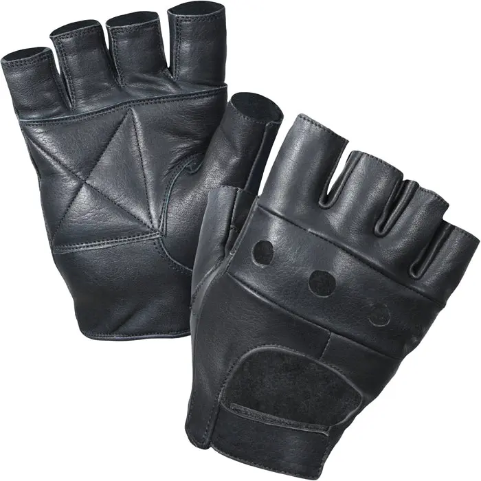 Black Fingerless Biker Gloves Leather Tactical Riding Gloves Padded Palm Motorcycle Gloves