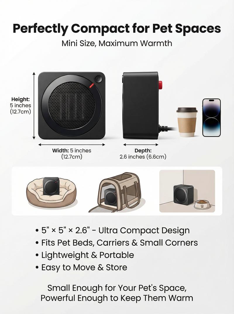 GAIATOP Space Heater for Office Desk & Pets, 500W Mini PTC Ceramic Heater for Bedroom, Cat & Dog House, 30dB Whisper Quiet, Tip-Over Protection, Pet-Safe Portable Heater for Cold Hands, Feet & Crates Adjustable Heating Home Appliances