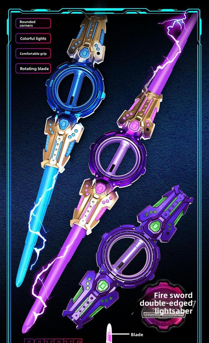 Dual-Bladed Flame Whirl Light Saber Toy with Spinning Blades USB Type-C Rechargeable Multicolored Lights and Simulated Sword Hum Perfect for Role-Playing Ideal Holiday Gift for Boys cosplay  deals The coolest Valentine's Day gift for him