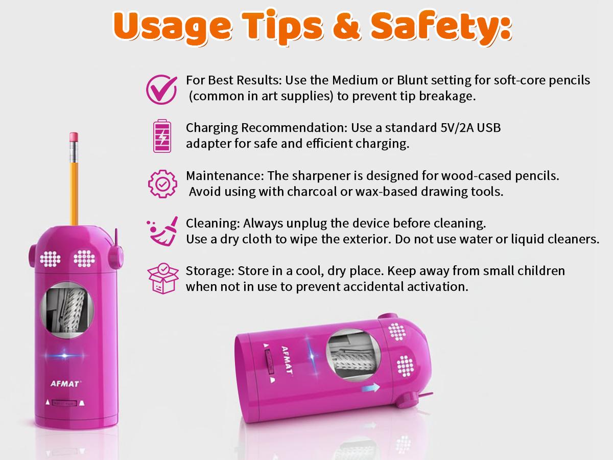 【New Year Sale】AFMAT Fully Automatic  Pencil Sharpener – Hands-free, Rechargeable, 3 Sharpness Settings, Kid-Safe, Large Hole (7-11.5mm), Perfect for Home, School & Office, Teacher Stuff,Teacher Christmas gifts
