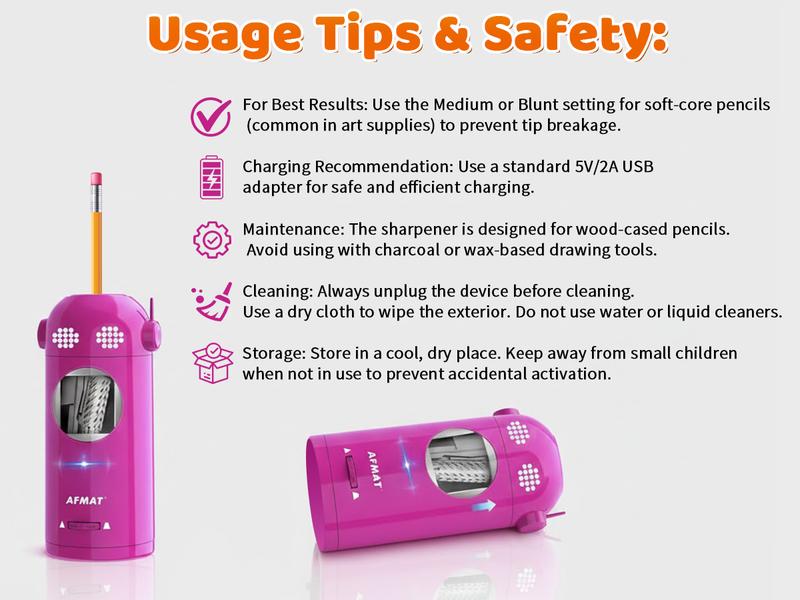 【Valentines Gift for Teachers】AFMAT Fully Automatic  Pencil Sharpener – Hands-free, Rechargeable, 3 Sharpness Settings, Kid-Safe, Large Hole (7-11.5mm), Perfect for Home, School & Office, Teacher Stuff,Teacher Christmas gifts