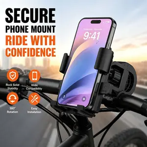 Bike Phone Mount Holder, 360° Rotatable Adjustable Motorcycle Mount, Universal Anti Shake Bicycle Motorcycle Cell Phone Mount, Compatible with 4" to 7" Smartphones