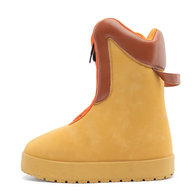 AOPLUS Men's Mid-Calf Chunky Platform Boots - Unisex, Round Toe, Plain Nylon Upper, 1.38" Instant Lift, Oversized Cartoon Streetwear Fashion Shoes
