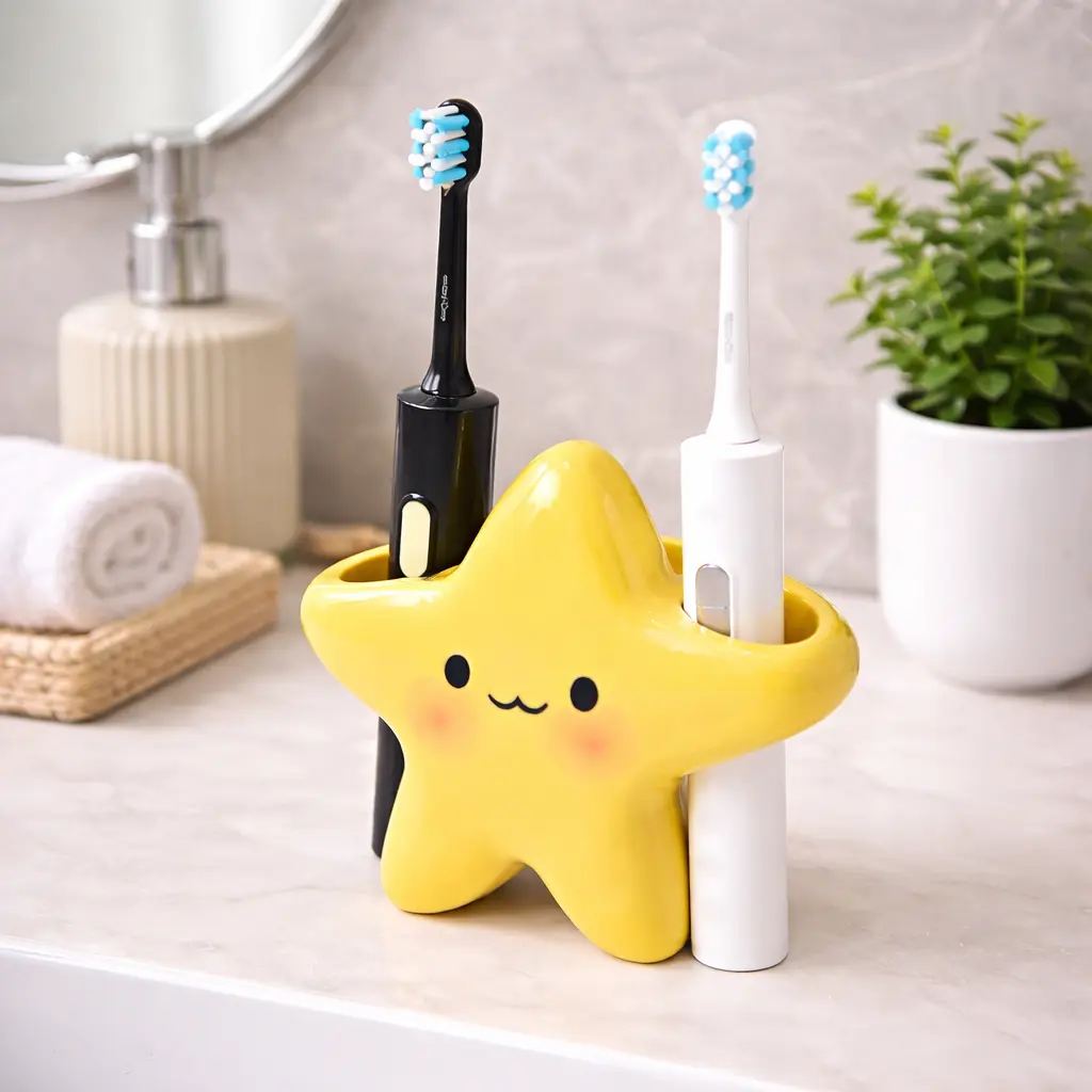 Star-Shaped Plastic Countertop Toothbrush Holder - Multi-Section, Durable Home Bathroom Accessory, Space-Saving Independent Rack for Toothbrushes, Toothpaste, Countertop Toothbrush Holders