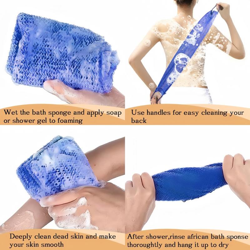 3 Pieces African Net Sponge with Handles Long African Exfoliating Net Washcloth Bath Sponge Net Cloth Wash Net Body Back Scrubber for Shower Loofah
