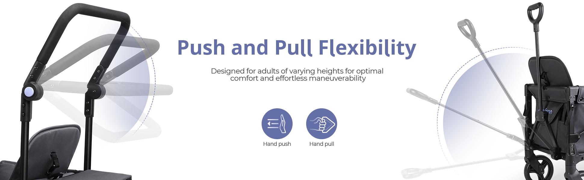 Momfann Baby Stroller Wagon, All-Terrain 2 Seaters Baby Wagon with Canopy, Parent Organizer, Adjustable Handle & Pull Bar for Infants and Toddlers