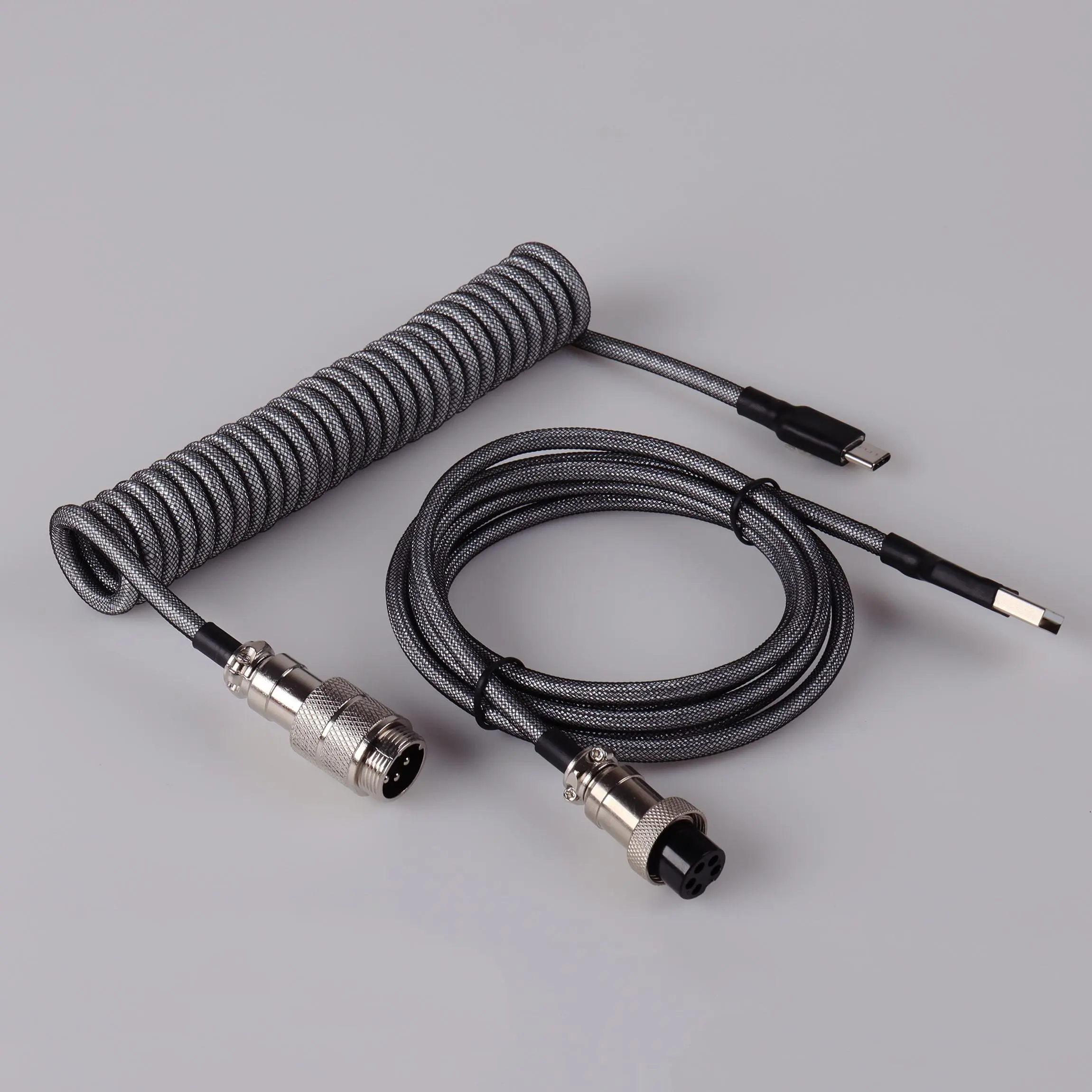 Spiral Usb Keyboard Cable Black Coiled Keyboard Usb Type C Cable Metal Aviator Connector Gaming GX16 Usb Keyboard Cable