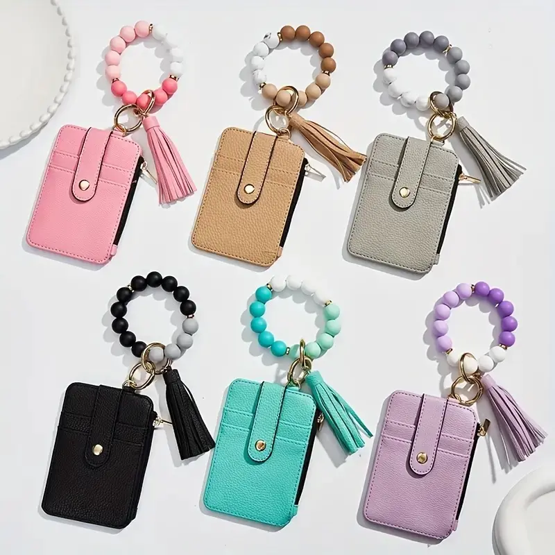 Boho Style Beaded & Tassel Decor Keychain, Fashionable Silicone Beaded Keychain for Women & Girls, Trendy All-match Keychain for Birthday Gift