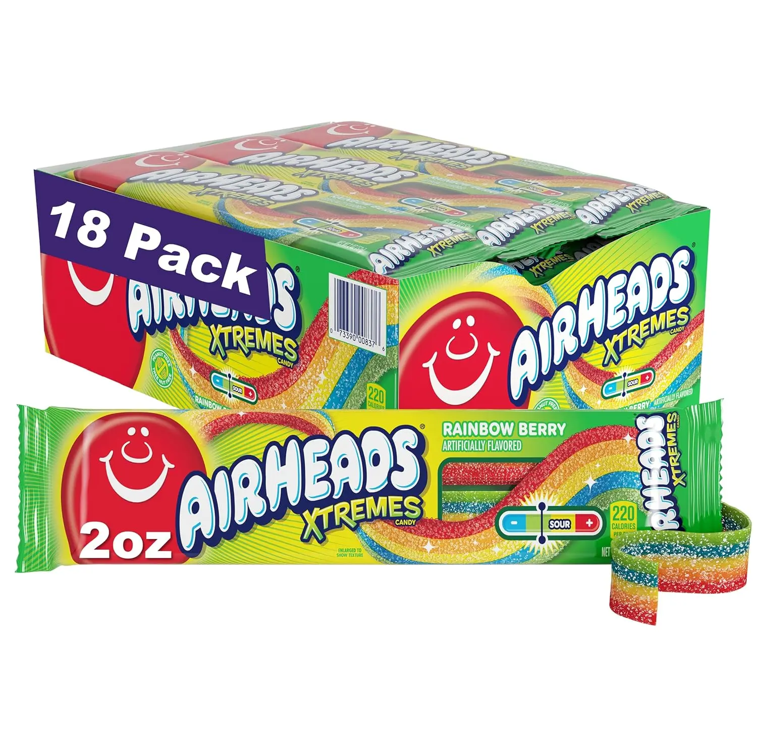 Airheads Xtremes Belts Candy, Rainbow Berry, 2 Ounces (18-Pack)