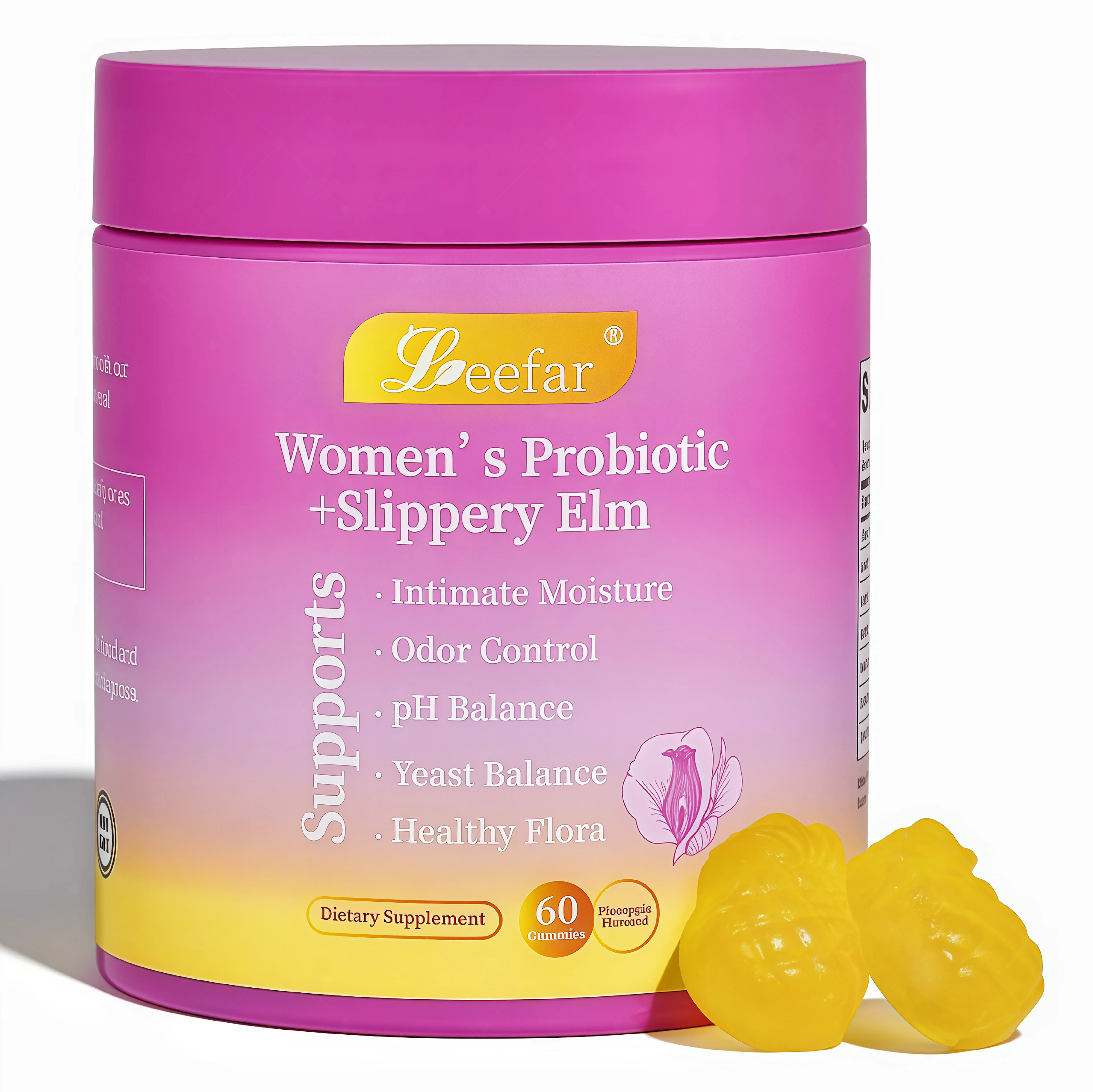 LEEFAR Her Probiotics Gummies GD - All in One Solution with Slippery Elm and Prebiotics & Lactobacillus Probiotic Blend for Women's pH Balance and Dryness Hawaiian Pineapple Gummies Dietary Supplement