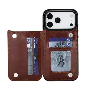 Wallet Case with Card Holder, PU Leather Kickstand Card Slots Case, Double Magnetic Clasp Durable Shockproof Cover For iPhone 17 16 15 14 13 12 Pro Max