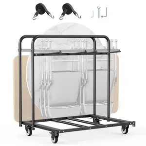 400LBS Capacity Folding Chair & Table Rack Cart - Holds 5 Tables + 14 Chairs, with Casters
