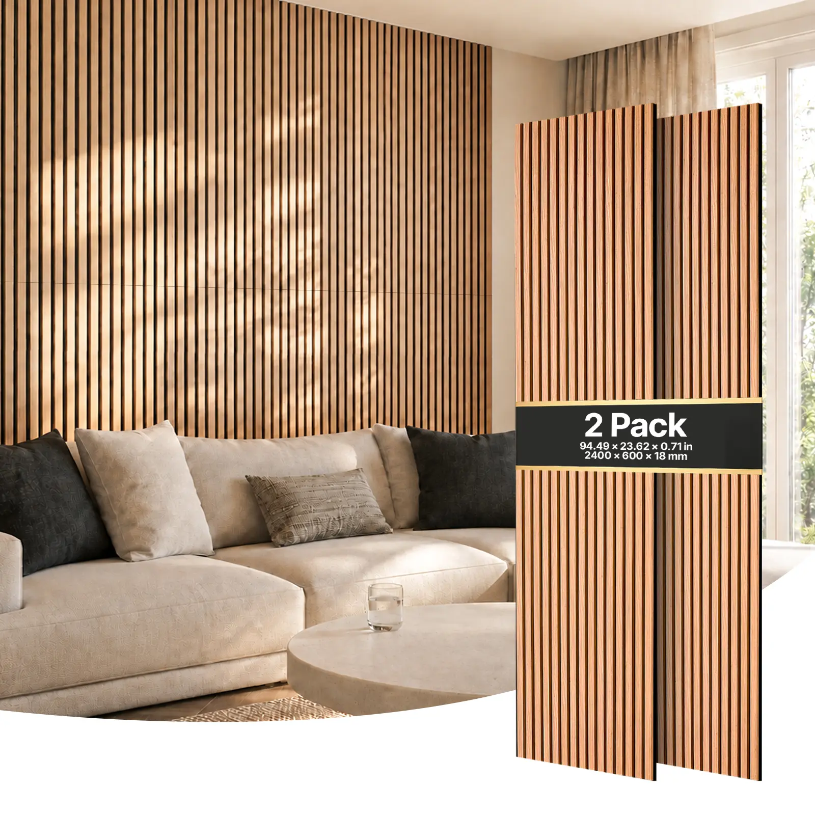 VEVOR Wood Wall Panels, 94.5 x 23.6 inches, Acoustic Slat Panels, Walnut, Sound Absorbing for Living Rooms, Bedrooms, Offices, Studios, Interior Wall Decor, MDF & PET Construction, Screw Kit, 2-Pack#BacktoSchool