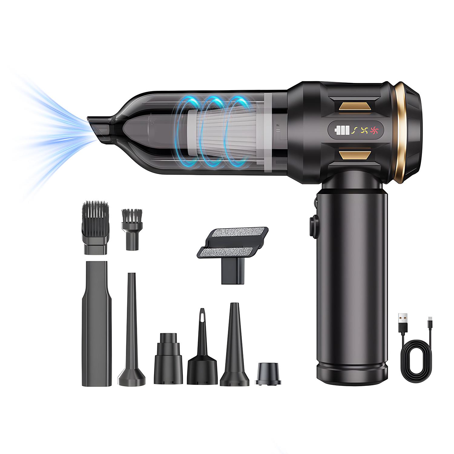 Car Vacuum Cleaner, 4 in 1 Portable Vacuum Cleaner & Air Duster, 16000Pa Brushless Motor Handheld Vacuum Cordless with 2000mAh Battery, LED Light, Multi-Nozzles for Car, Home, Office, Keyboards