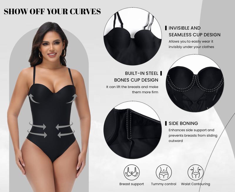 SHAPSHE Thong Bodysuit for Women Seamless Tummy Control Shapewear Strapless Body Shaper with Built In Bra SHAPSHE Thong Bodysuit for Women Seamless Tummy Control Shapewear Strapless Body Shaper with Built In Bra