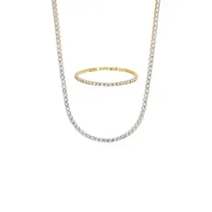 Adina Eden 14K Tennis Bracelet + Necklace combo 3MM Classic Women Diamond Jewelry Set