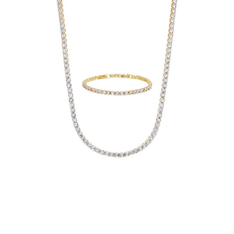 Adina Eden 14K Tennis Bracelet + Necklace combo 3MM Classic Women Diamond Jewelry Set