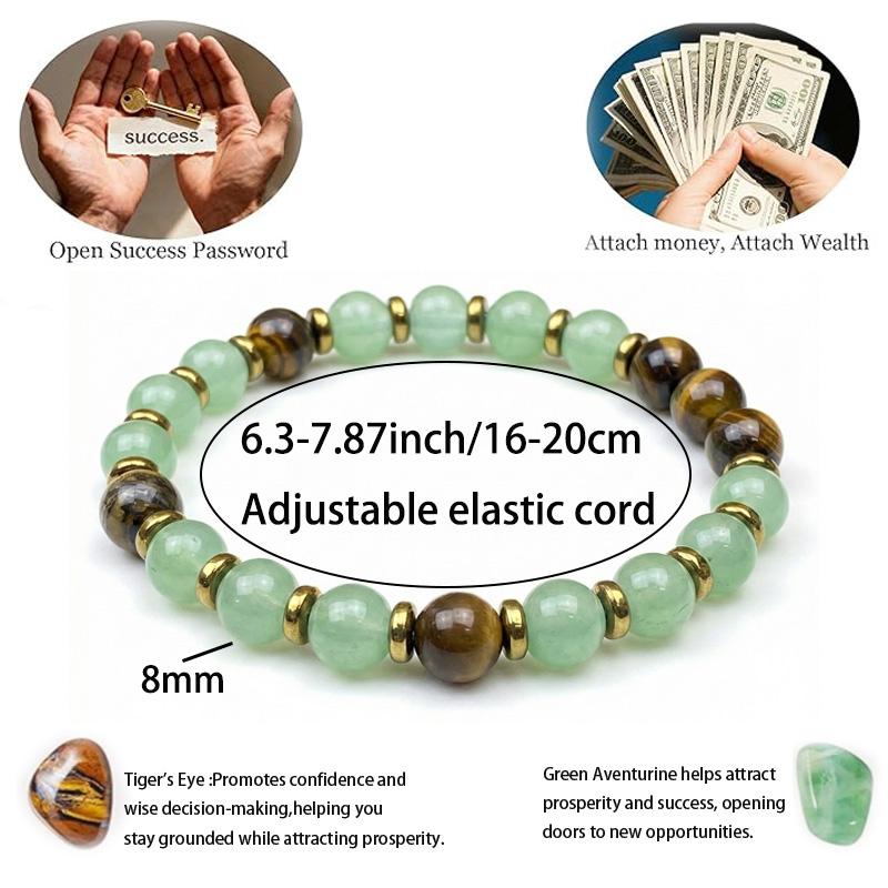 1pc Money Attraction Bracelet with Green Aventurine & Tiger Eye for Wealth & Good Luck, Wealth Manifestation Crystal Bracelet for Birthday, Anniversary, Summer Vacation & Theme Parties Jewelry Gift for Women and Men