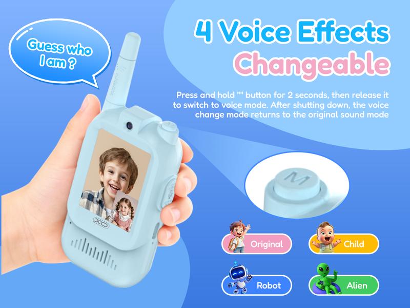 Kids Video Walkie Talkies, Rechargeable 2 Pack Handheld Video Intercom, Indoor Outdoor Toys for Camping Hiking Family Games, Ideal Christmas Gifts for Boys Girls Ages 3-12 (Blue/Pink)