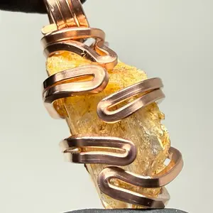 Golden Danburite Copper PENDANT Artisan Crafted Unique Design Divine Love Heart & Crown Chakra Anniversary Auspicious Birthday Daily