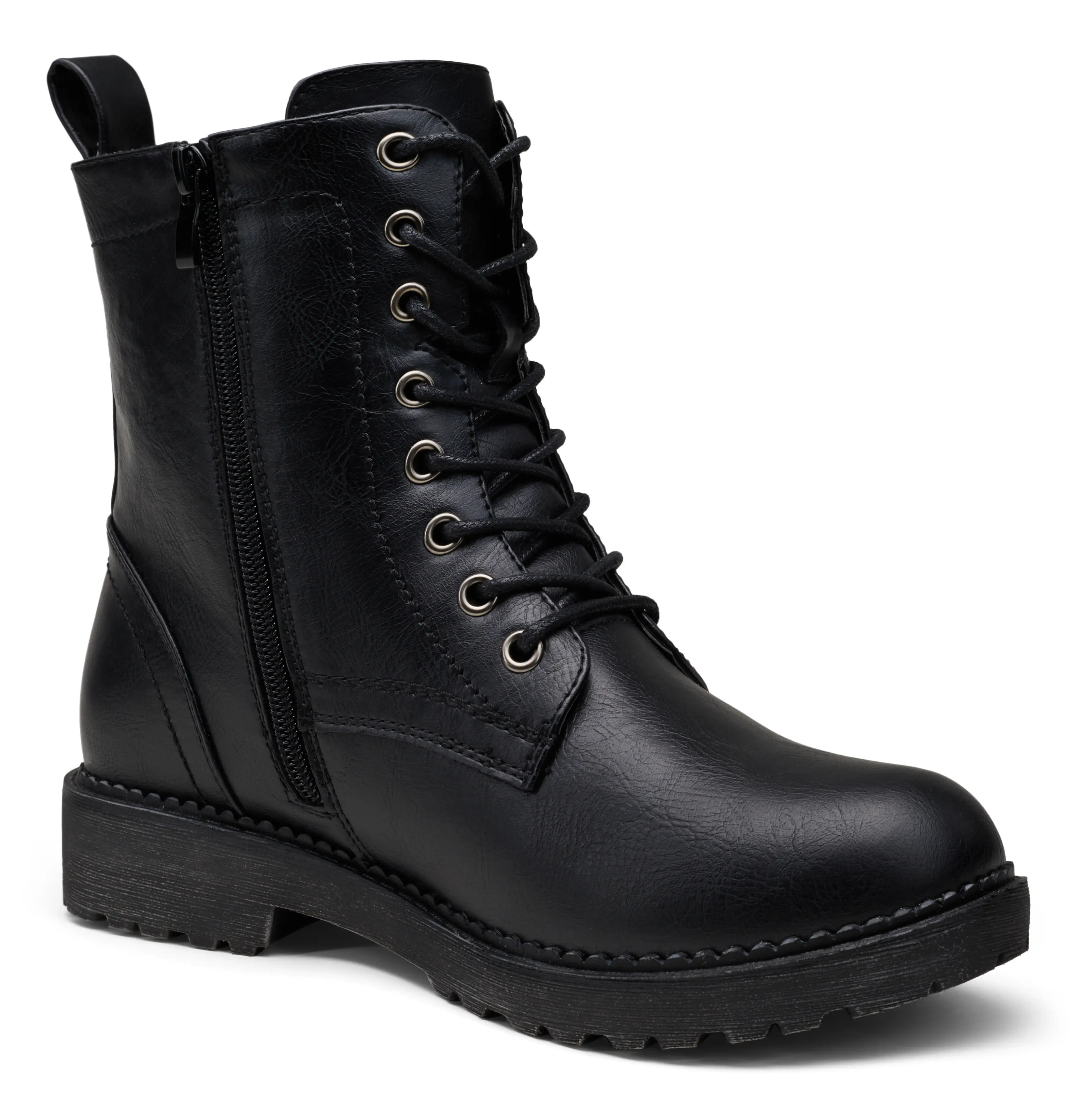 VEPOSE Ladies' Waterproof Military-Style Combat Boots - PU, Adjustable Laces, Inner Zipper, Non-Slip Sole, Low Heel, Ankle Booties, Elegant Daily & Business Footwear