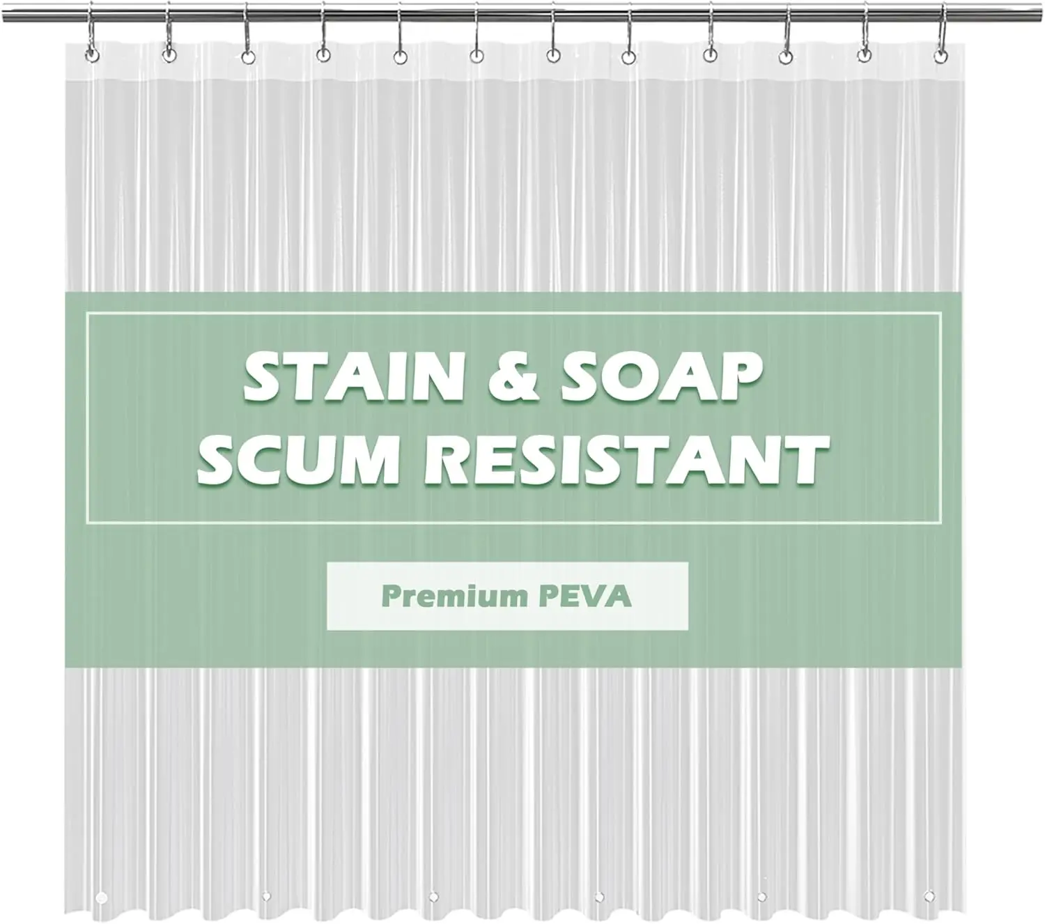 Crystal Clear Shower Curtain Liner 72x72, PEVA Waterproof Bath Curtain, No Chemical Smell, 3 Weighted Magnets, Durable with Rustproof Metal Grommets