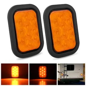 Nilight 5”x3” Rectangular 12V Compatible Trailer Tail Lights, 2 PCS 10-LED Amber Turn Signal Lights, IP67 Waterproof with Flush Mount Grommets & Plugs for Trucks, Trailers