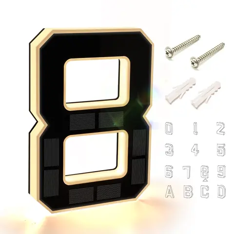 9" Solar Charged LED Illuminated Yard Sign - Waterproof Metal-Plastic Shell, Minimalist Home Signboard with House Numbers (Including 0), No Wiring 9" Street Visibility Modern Farmhouse Outdoor Car Curb Appeal Light