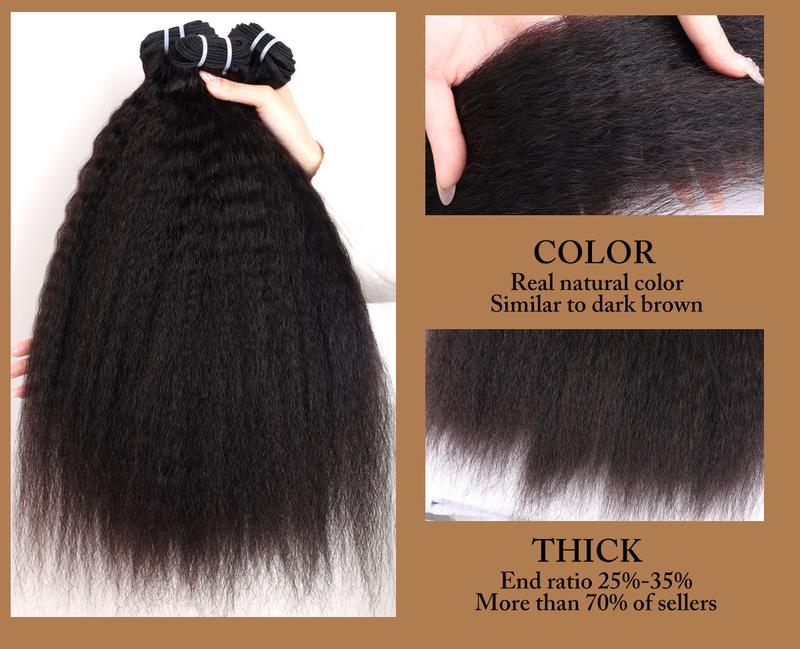 15A PerisModa Kinky Straight Bundles Human Hair Weave Yaki Straight Bundles 12-32 Inches Remy Hair 4C Extensions Set 100% Unprocessed Brazilian Virgin Hair Natural Color For Black Women