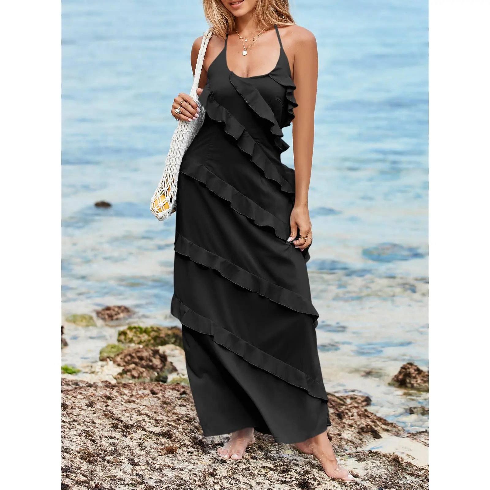 Wenrine Women's Sexy Chiffon Halter Maxi Dress Sleeveless Backless Ruffle Tassel Party Club Dresses - TikTok Shop Wenrine Women's Sexy Chiffon Halter Maxi Dress Sleeveless Backless Ruffle Tassel Party Club Dresses - TikTok Shop