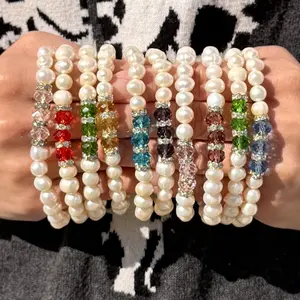 Freshwater Pearl Bracelet for Women, Birthday Christmas Mother's Day Bridesmaid Gift for Her, Minimalist Stackable Stretchy Jewelry, Pack of 10