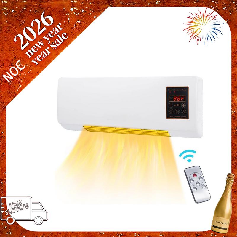 TAZTIR Wall-Mounted Heater for Indoor Use 1200W GarageHeater Electric with 6-Hour Timer Remote TouchscreenControl Natural Fan Mode Overheat Protection