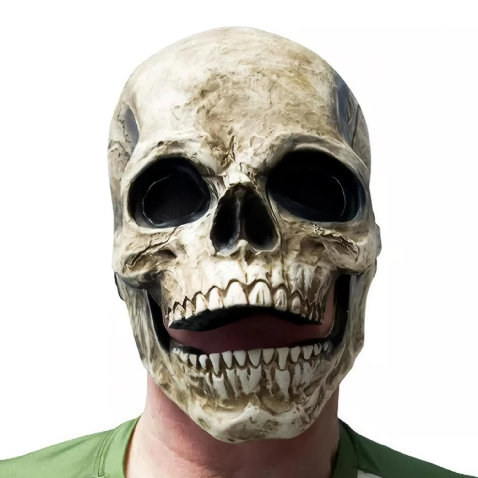 Adult Scary Latex Moving Mouth Skull Mask - Festive Halloween Cosplay Accessory, One-Size Party Supply with Eye Details