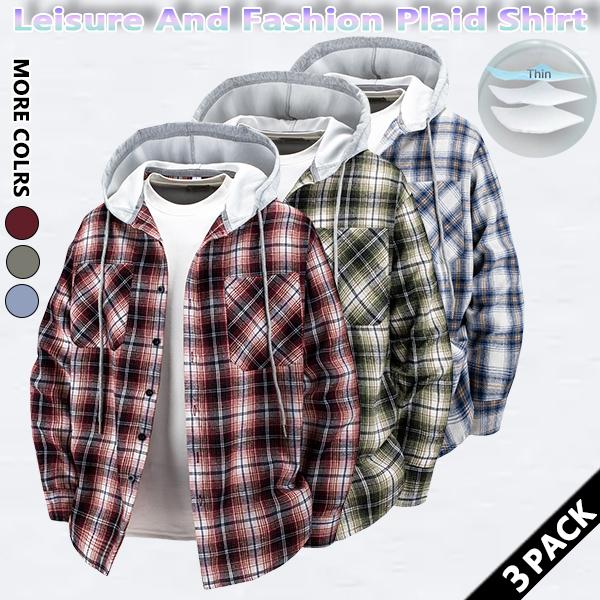 3 pack Men's Plaid Essentials Hoodie coat Streetwear Man Casual Tops Long Sleeve Menswear Soft Fabric fall outfits，outfits men，Halloween Gifts