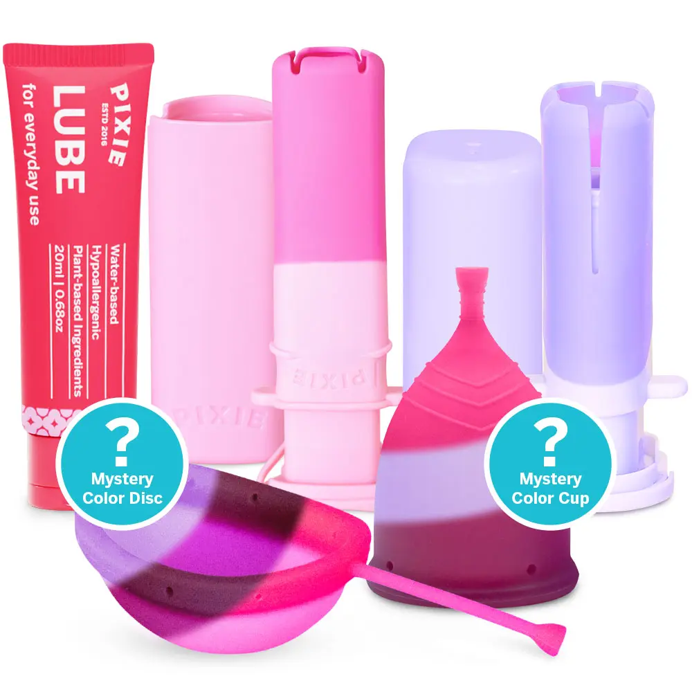 Pixie Menstrual Cup & Menstrual Disc Kit for Feminine Care - Reusable Period Cup & Disc with Cup Applicator, Disc Applicator & Water-Based Lubricant