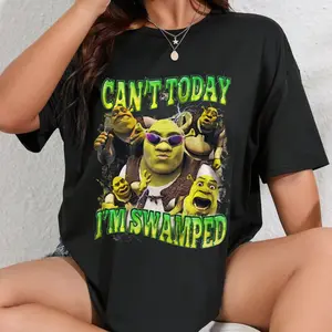 Can't Today I'm Swamped Graphic Tee, Funny Shrek Meme Youth Shirt, Shrek Movie Character Unisex T-Shirt for Adults & Kids