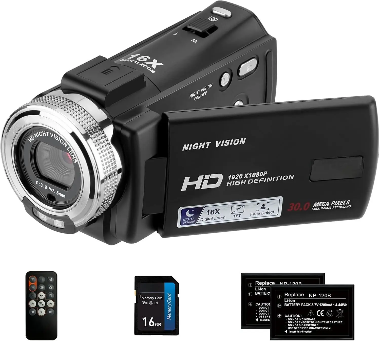 Camcorders HDV-V12  1080P Video Camera Recorder  Night Vision Camera Camcorders with 16G Memory Card and 2