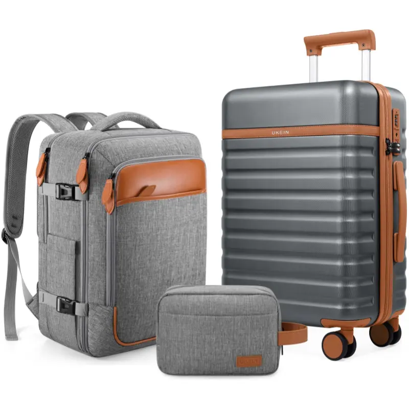 UKEIN Luggage Sets 3 Piece, Carry On Luggage 20In With Spinner Wheels,PC Hardside Suitcase Set with TSA Lock,Durable Carry On Suitcase With Travel Backpack for Men (Black, 3 piece set (20inch)),back to school shopping tiktokshopbacktoschool