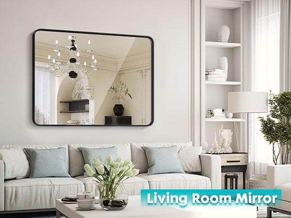 Bathroom Mirror Vanity Mirror for Wall, Aluminum Alloy FramedFarmhouse,Anti-Rust,Tempered Glass, Rounded Rectangle,Hangs Horizontally or Vertically