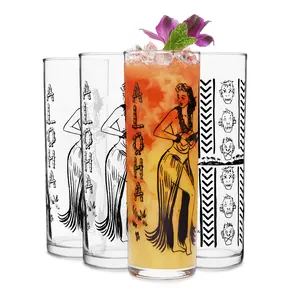 Libbey Zombie Clear Glass Tumbler Set, Vintage-Style Tiki Drinking Glasses Set of 4, Exotic, Tall Drinking Glass Cups for Backyard Luau or Pool Party