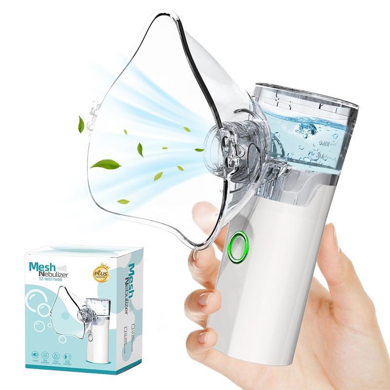 Portable Nebulizer for Adults & Kids Handheld Mesh Design – Ultrasonic Plug-in type. Nebulizer with Battery Included for Travel & Home Use (Blue & White) with Skin Care Glow Other products include theRechargeable Mesh SpacerMachine, which is also suitable
