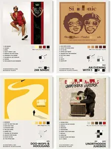 Bruno Poster Music Album Cover Signed Limited Edition Set of 4 Unframed 8inx12in 20x30cm Featuring 24K Magic & Unorthodox Jokebox