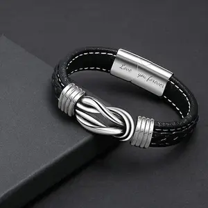 To My Son/Husband Bracelet, Forever Linked Together Braided Leather Bracelet, Stainless Steel Magnetic Closure Leather Knot Cuff Wristband, Back to Valentine's Day Gifts Christmas Gifts Birthday Gifts,