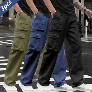 3-Pack Men’s Cargo Pants – Sporty Casual Multi-Pocket Design, Regular Fit, All-Season Cargo Style Long Pants